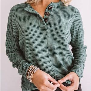 Green Waffle Knit Top